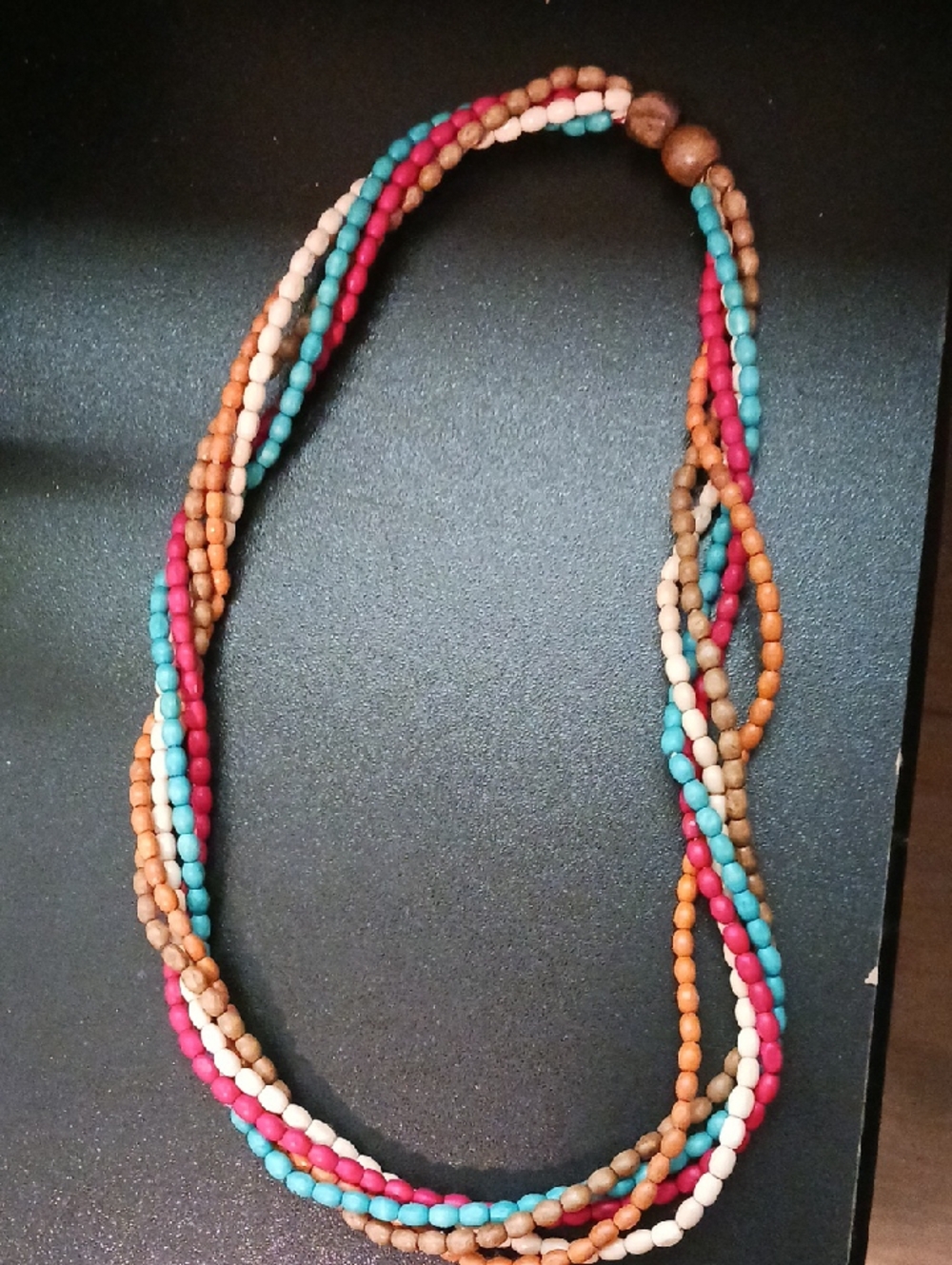 Source Unknown Turquoise Pink Cream Tan Multistrand Beaded Necklace